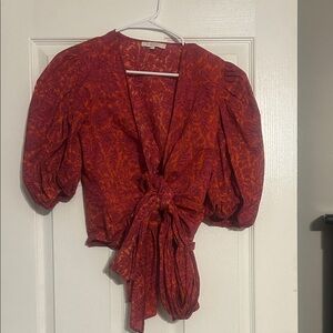 Olivaceous Floral Wrap Top in Red